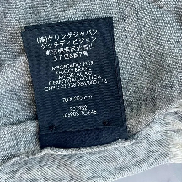 Gucci GG Lightweight wool/silk blend scarf, fringe, grey with white GGs, L, EUC - Picture 16 of 16